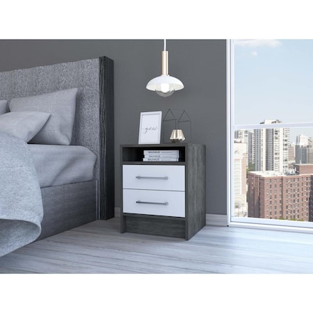 Gfancy Fixtures Sophisticated & Stylish Nightstand, Smokey Oak & White GF3675283